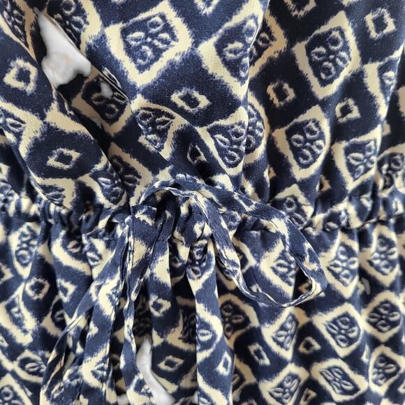 Ocean Club X-Small Blue White Geometric Romper Off Shoulder Smocked Tie Waist - Picture 10 of 14